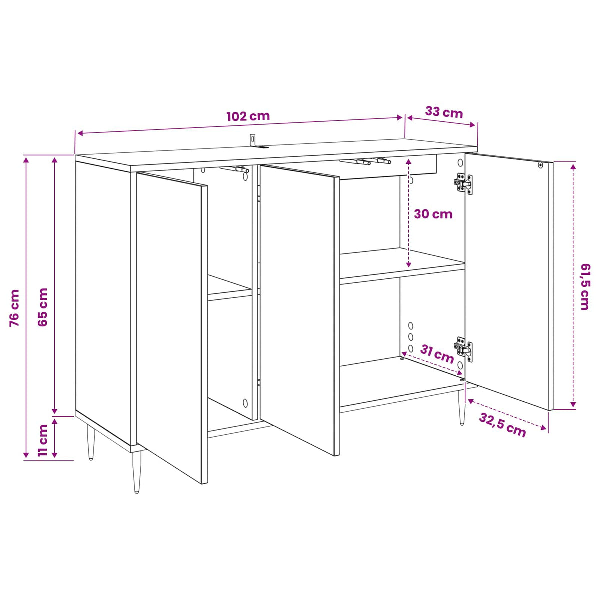 Kreveta HEESCH Crni hrast 102 x 33 x 76 cm Konstruirano drvo