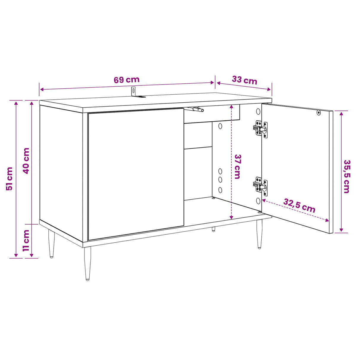 TV ormar ZAANDAM 69 x 33 x 50,5 cm Crni hrast Konstruirano drvo
