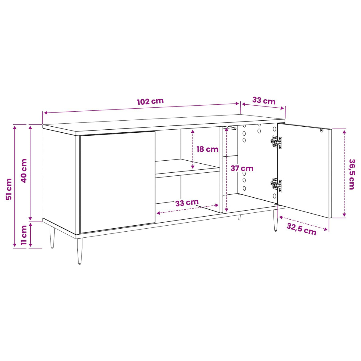 TV ormar RAALTE 102 x 33 x 51 cm Crni hrast Konstruirano drvo