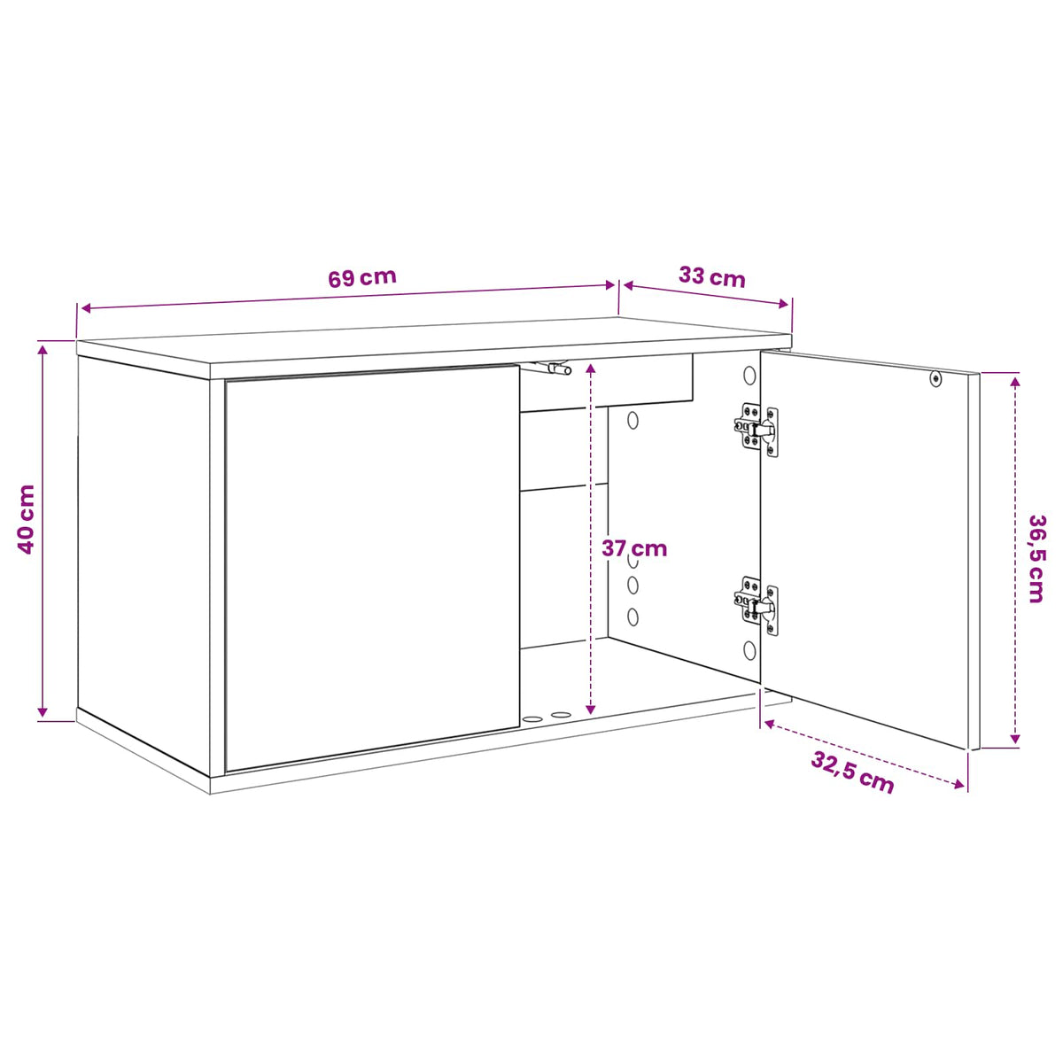 TV ormar za montažu na zid WIJHE 69 x 33 x 40 cm Crni hrast