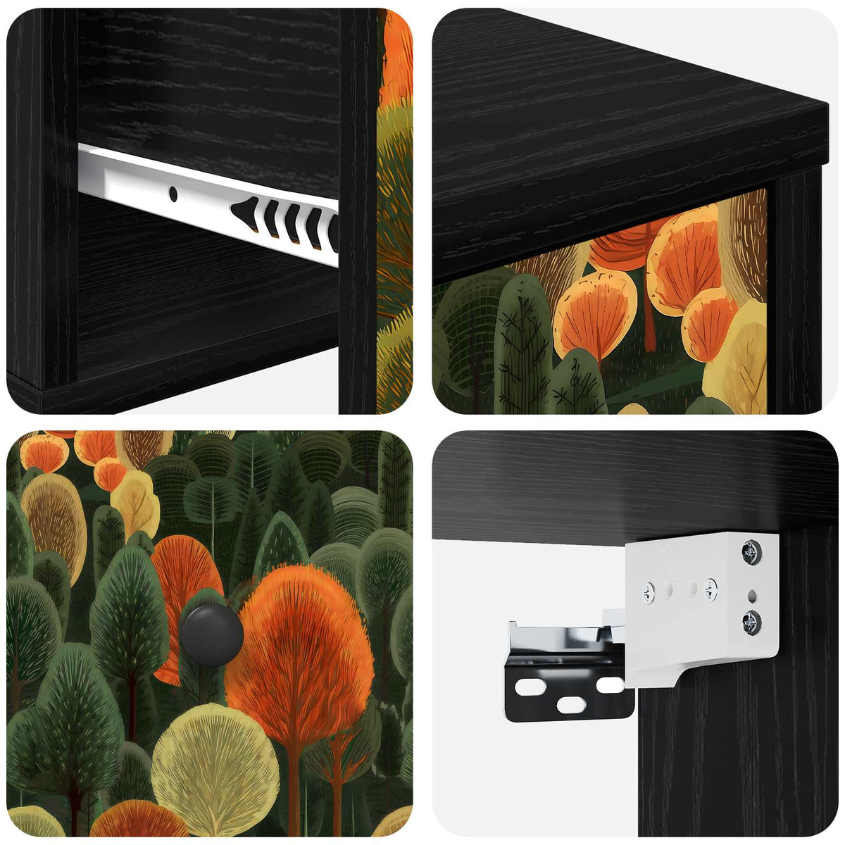 Wall-mounted noćni ormarić ZAANDAM Crni hrast 36 x 33 x 25 cm