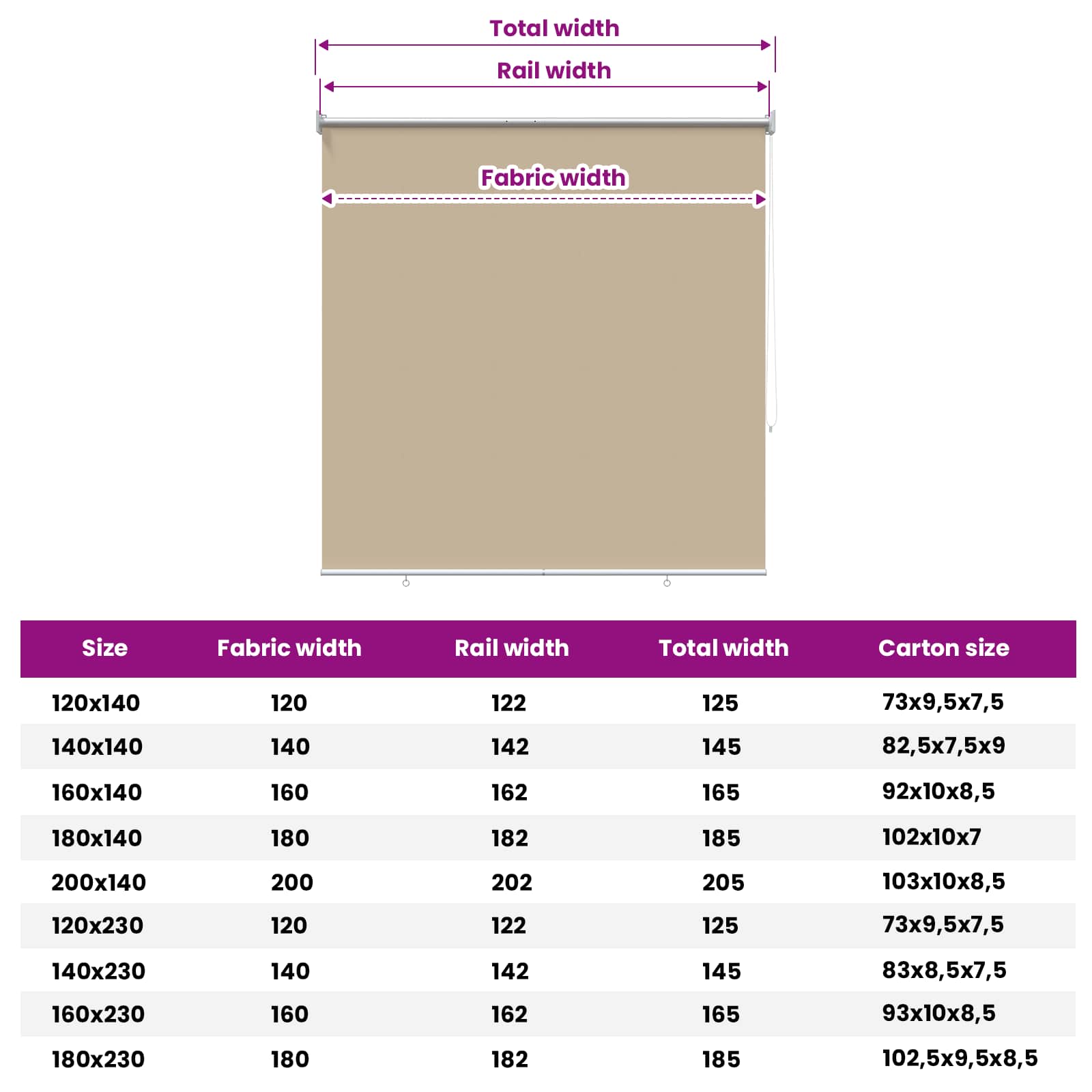 Rolo zavjesa za vanjsku uporabu s UV zaštitom Bež 120 x 140 cm