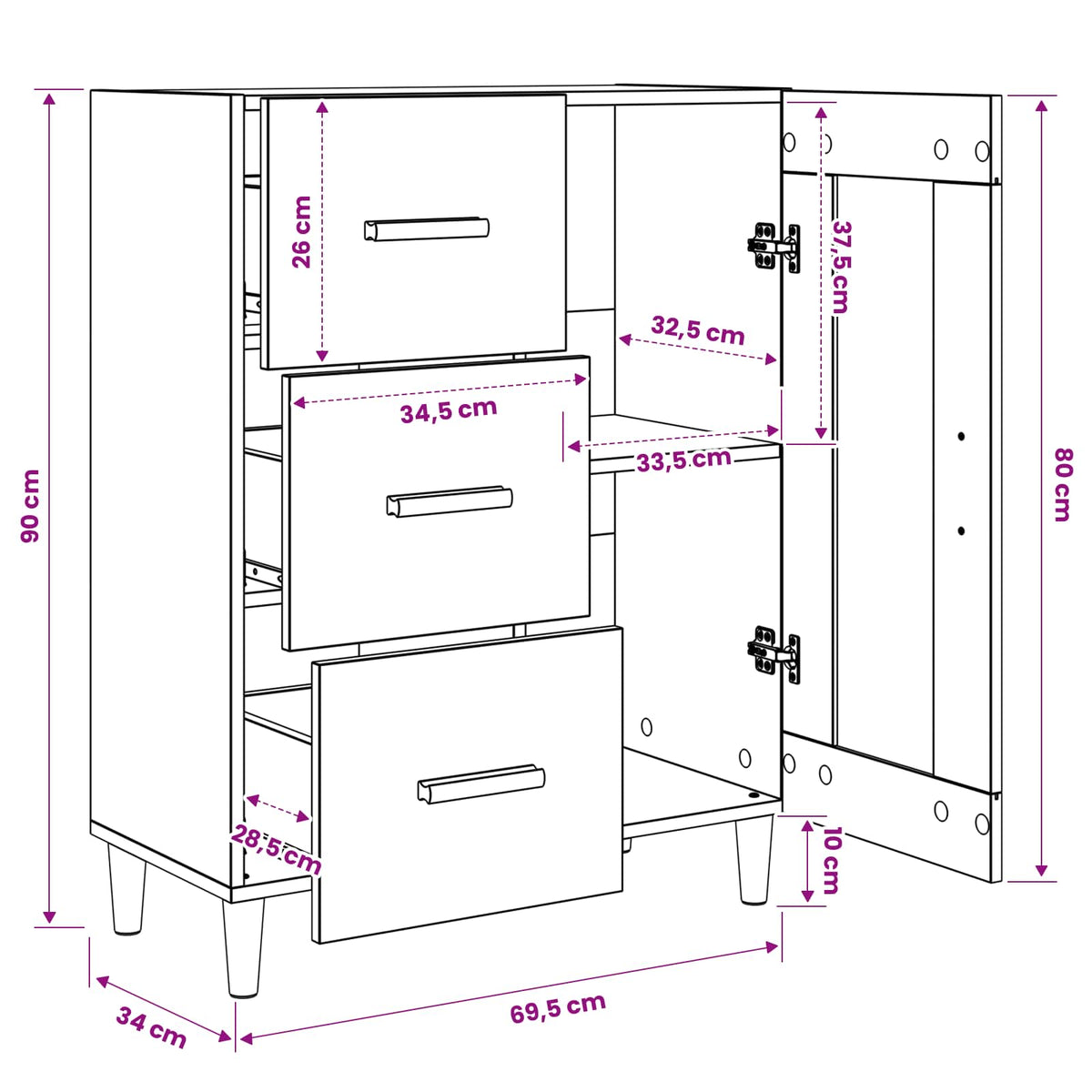 Kreveta Crni hrast 69,5 x 34 x 90 cm Konstruirano drvo