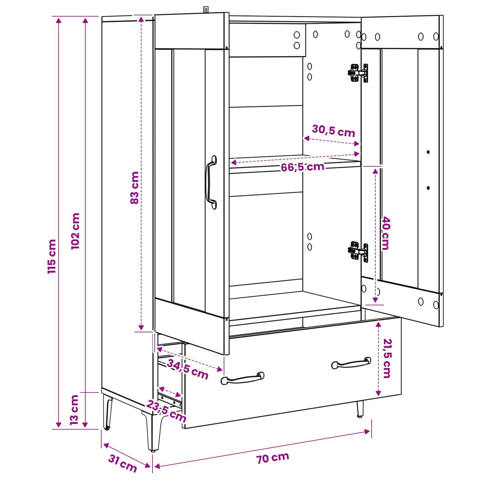 Highboard Crni hrast 70 x 31 x 115 cm Konstruirano drvo