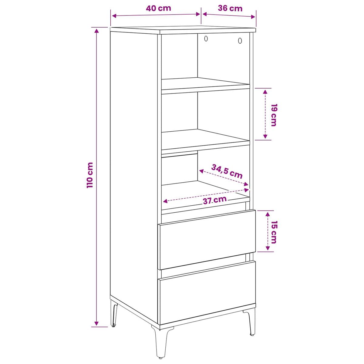 Highboard Crni hrast 40 x 36 x 110 cm Konstruirano drvo