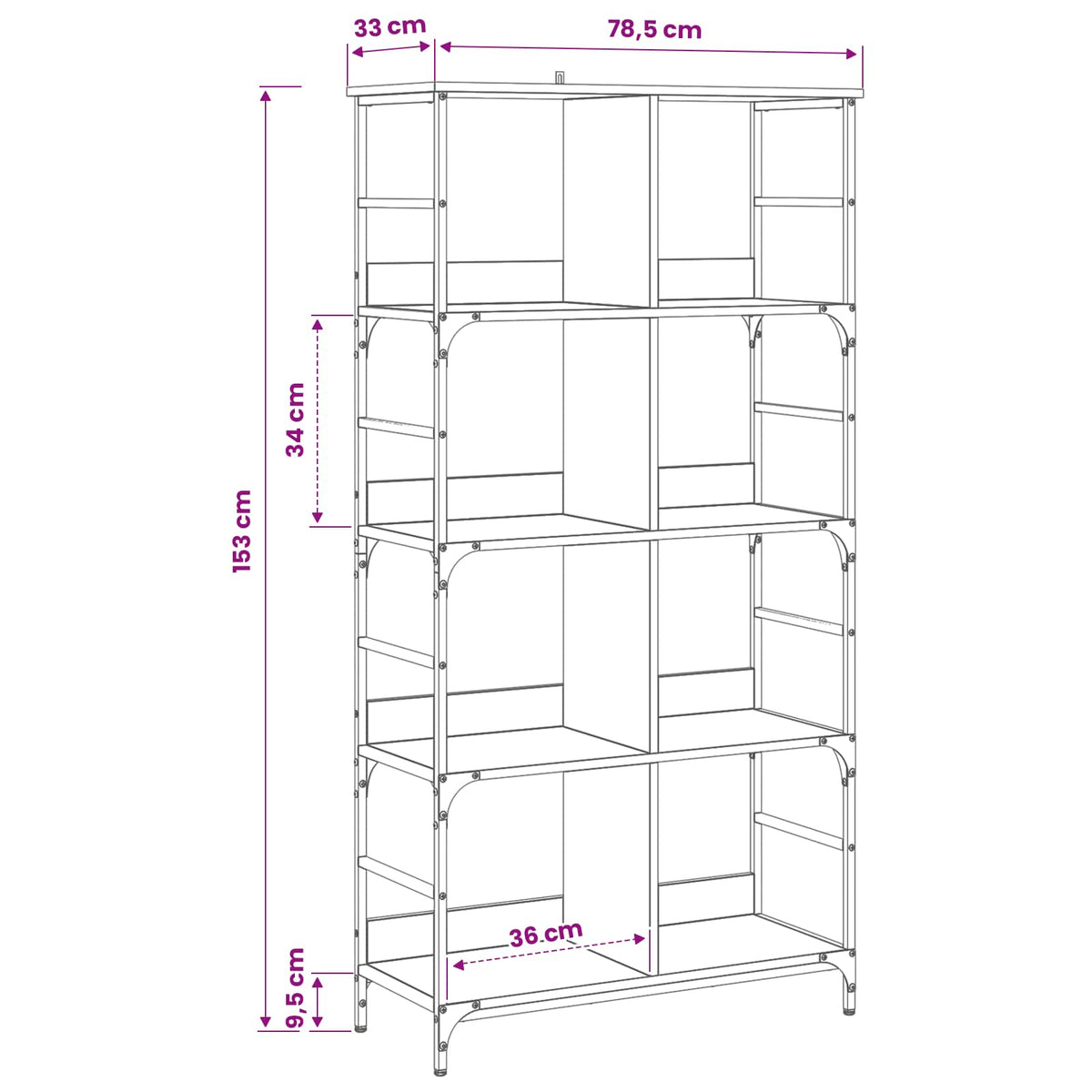 Polica Crni hrast 78,5 x 33 x 153 cm metal PB