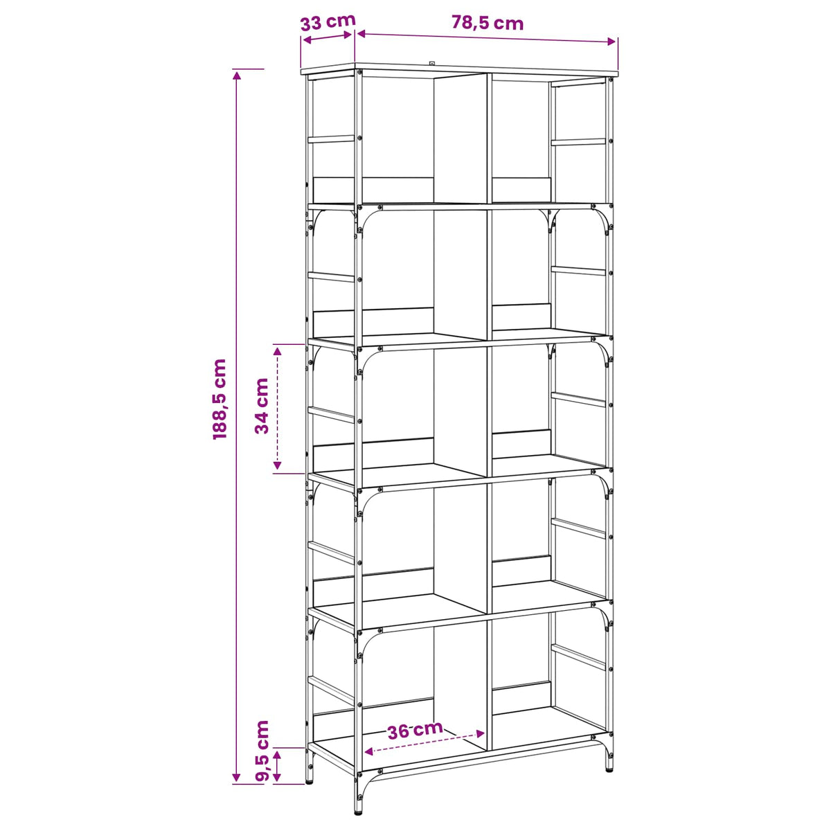 Polica Crni hrast 78,5 x 33 x 188,5 cm metal PB