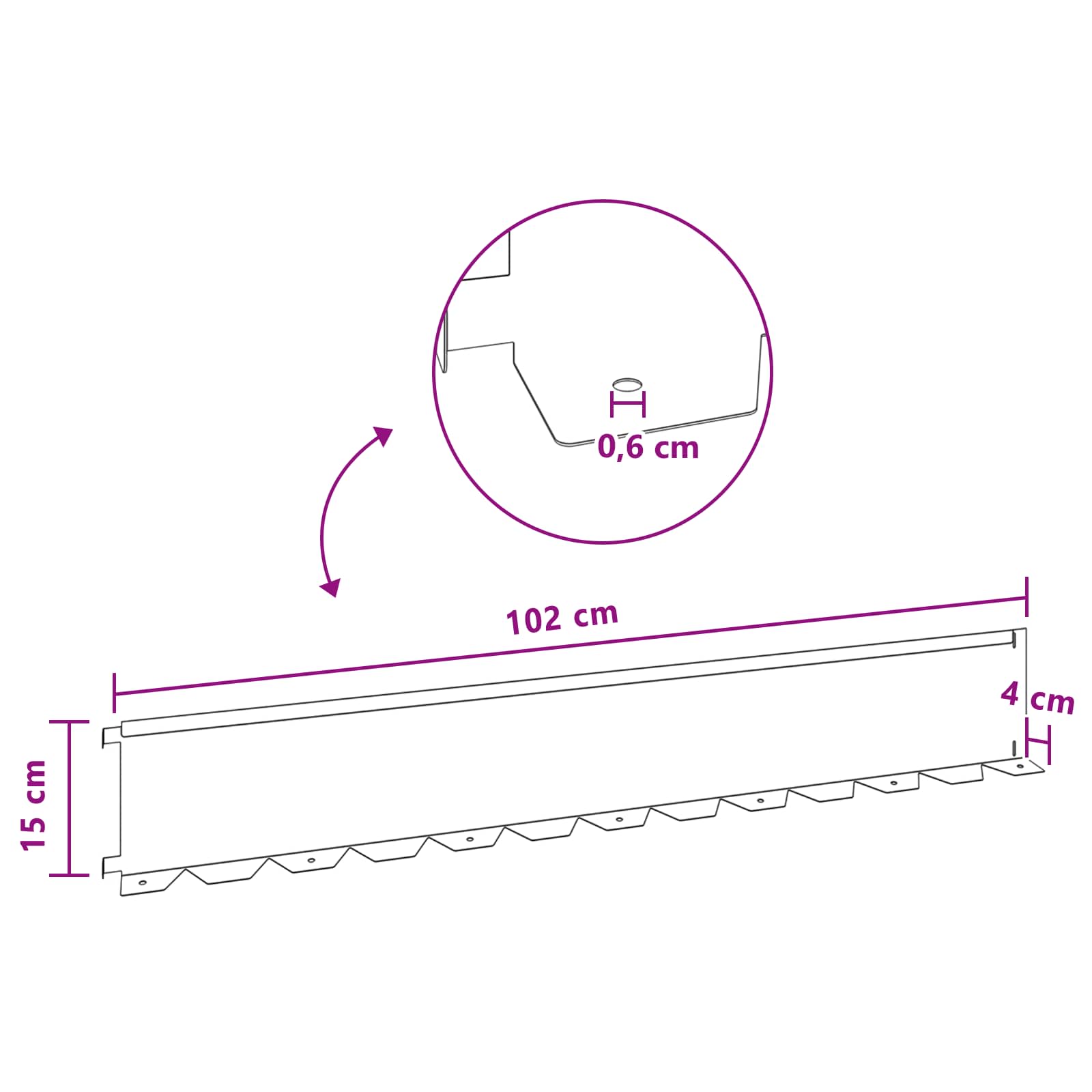 Ograda oko Travnjaka 10 pcs 102 x 15 x 4 cm Čelik Antracit