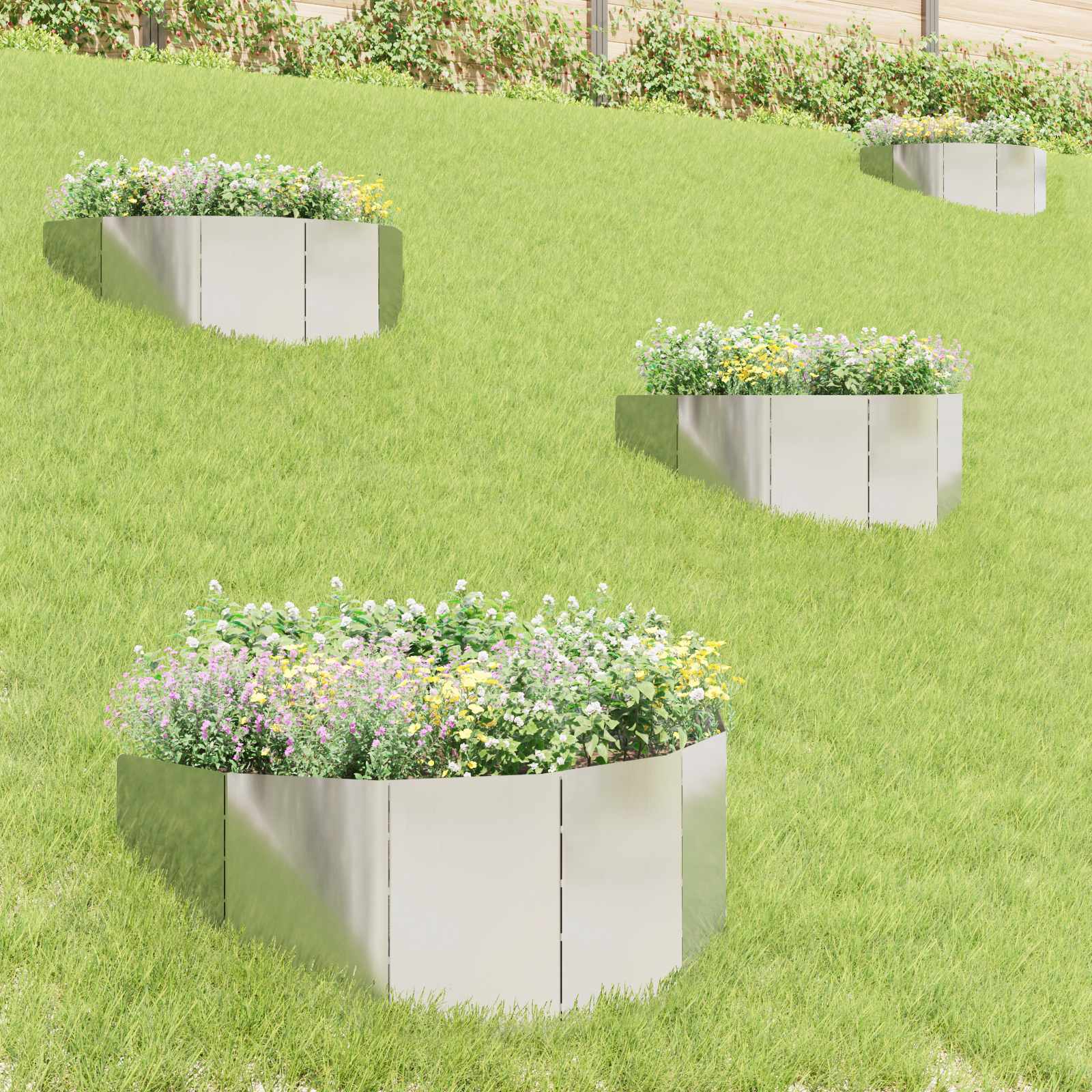 Ograda oko Travnjaka 4 pcs 100 x 45 cm Čelik Srebrna