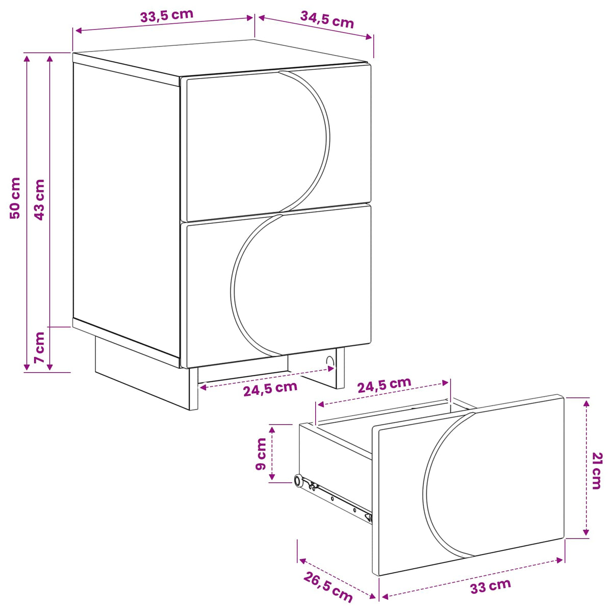 Noćni ormar 2 kom. Dimljeni hrast 33,5 x 34,5 x 50 cm