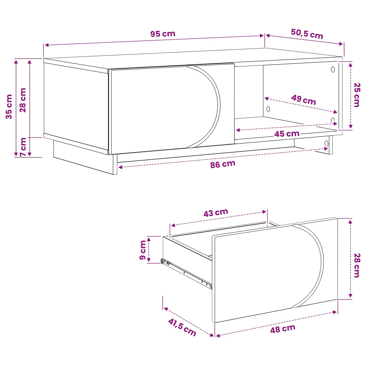 Stolić za kavu Crna 95 x 50,5 x 35 cm Konstruirano drvo