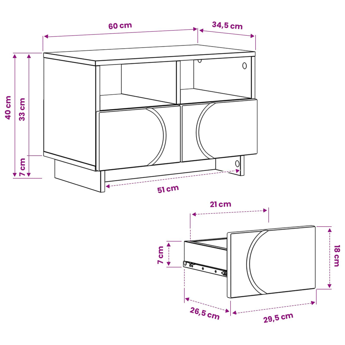 TV stalak 60 x 34.5 x 40 cm Bijela Konstruirano drvo