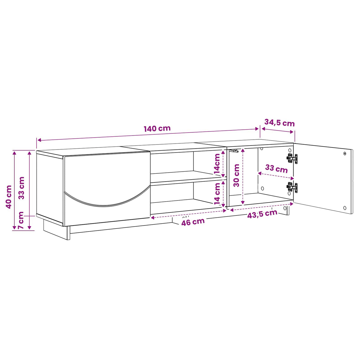 TV stalak 140 x 34,5 x 40 cm Siva Sonoma Konstruirano drvo