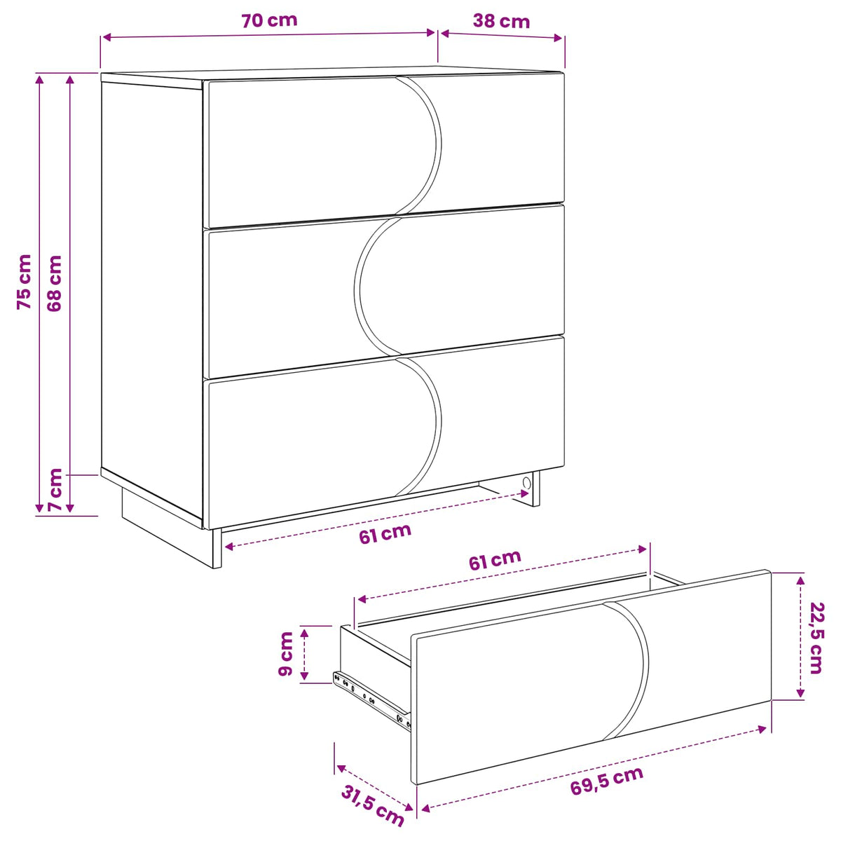 Komoda Bijela visokog sjaja 70 x 38 x 75 cm Konstruirano drvo