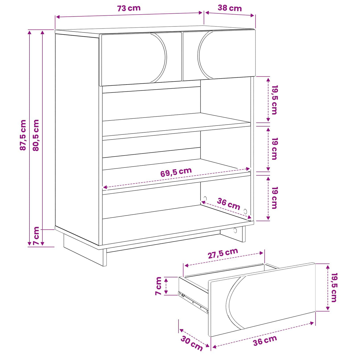 Ormar za cipele 73 x 38 x 87,5 cm Konstruirano drvo Bijela