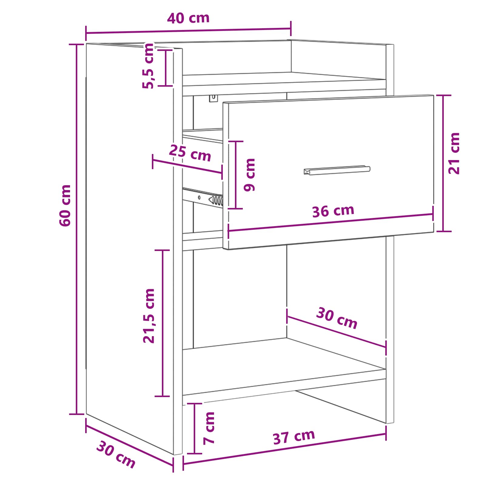 Noćni ormarići 2 pcs Bijela 40 x 30 x 60 cm Konstruirano drvo