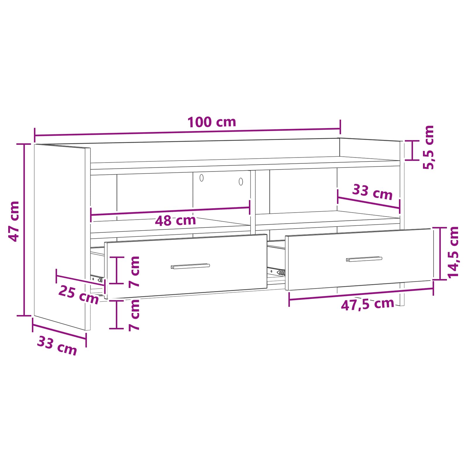 TV ormar 100 x 33 x 47 cm Dimljeni hrast Konstruirano drvo