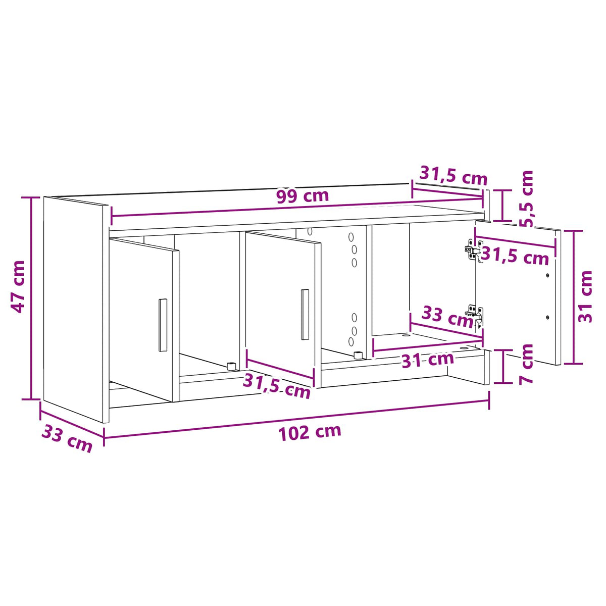 TV ormar 102 x 33 x 47 cm Betonska siva Konstruirano drvo