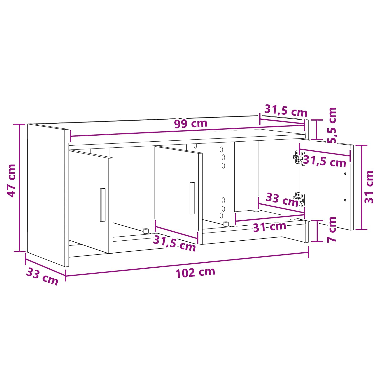 TV ormar 102 x 33 x 47 cm Staro drvo Konstruirano drvo