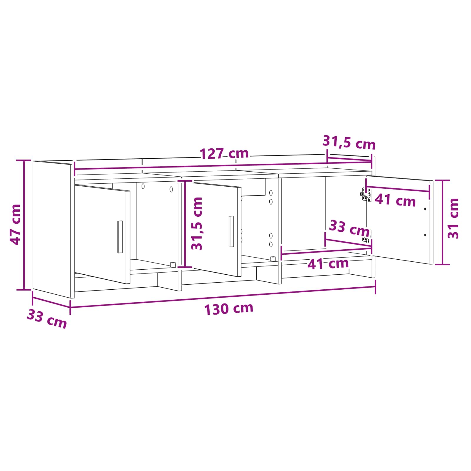 TV ormar 130 x 33 x 47 cm Dimljeni hrast Konstruirano drvo
