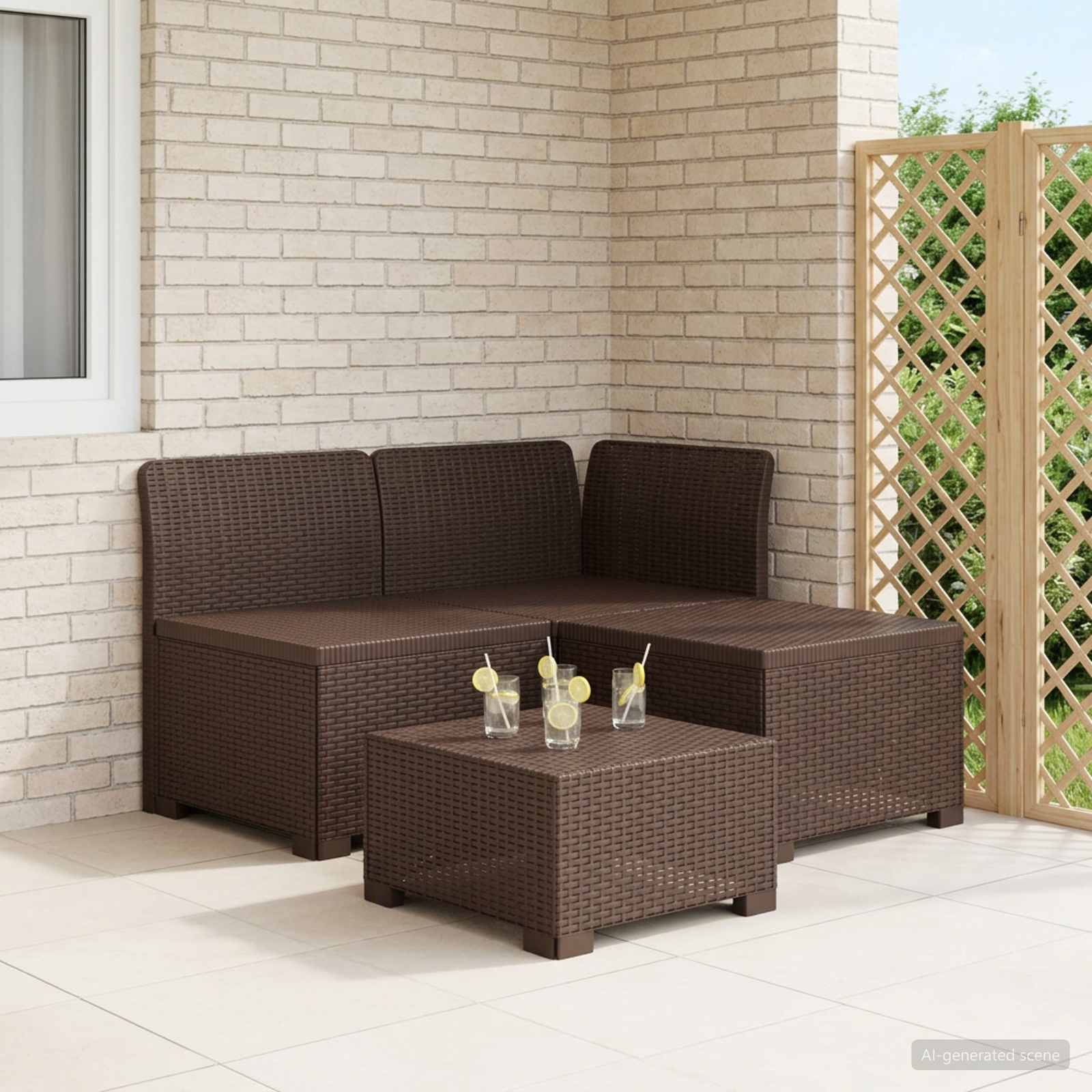 Sofa za vrt za 3 osobe sa izgledom rattan PP Smeđa