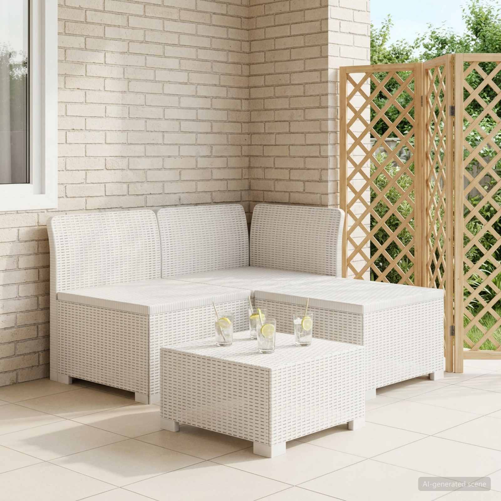 Sofa za vrt za 3 osobe sa izgledom rattan PP Bijela