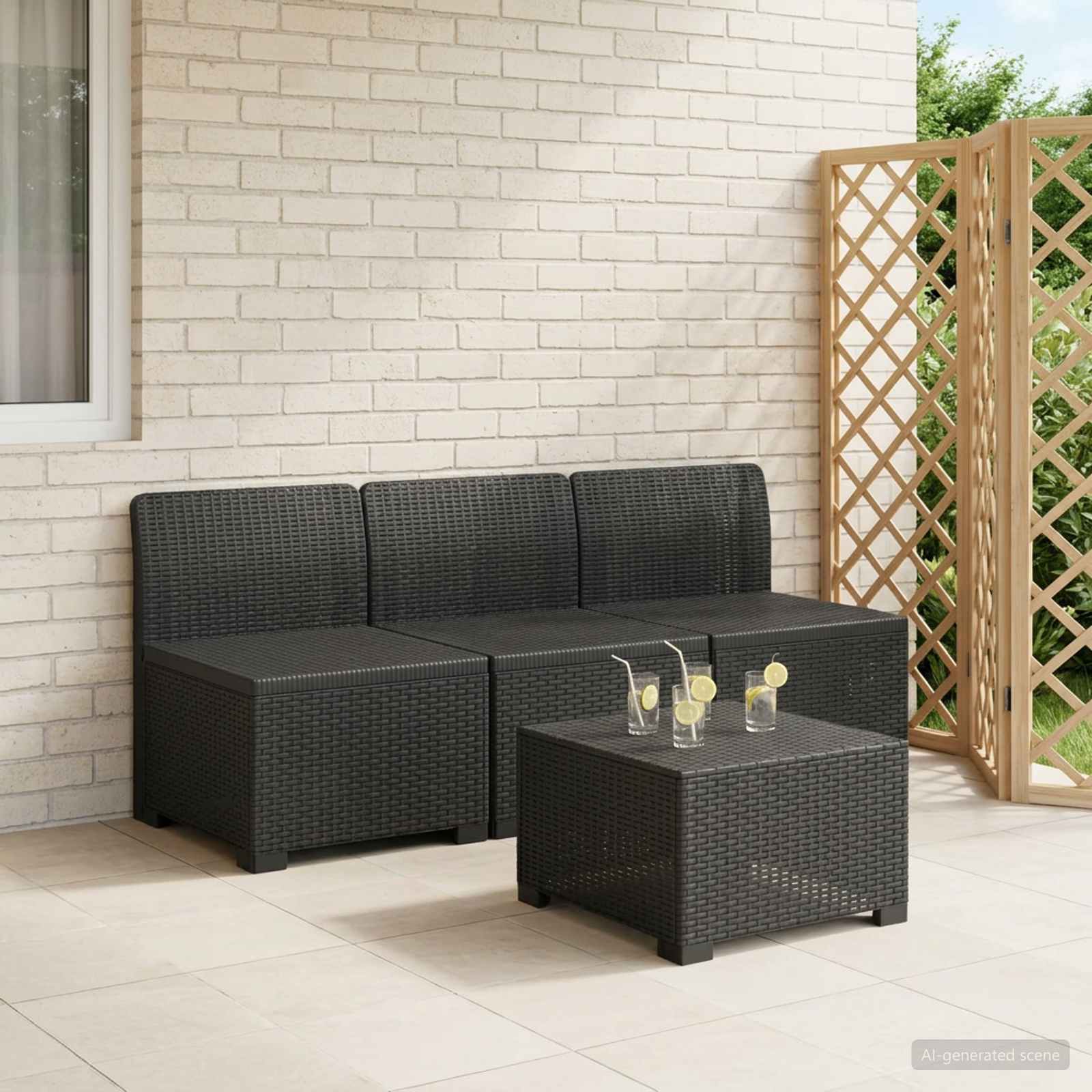 Sofa za vrt za 3 osobe sa izgledom rattan PP Antracit