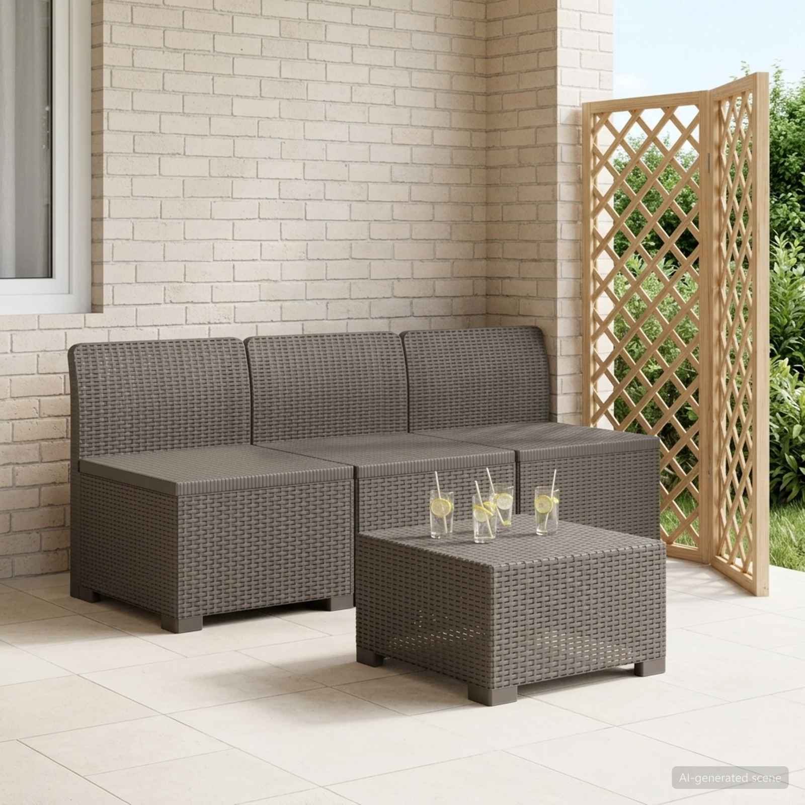 Sofa za vrt za 3 osobe sa izgledom rattan PP Svjetlosiva