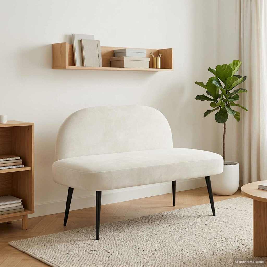 Oblikovana klupa s naslonjačem Krem 110 x 60 x 76 cm Baršun