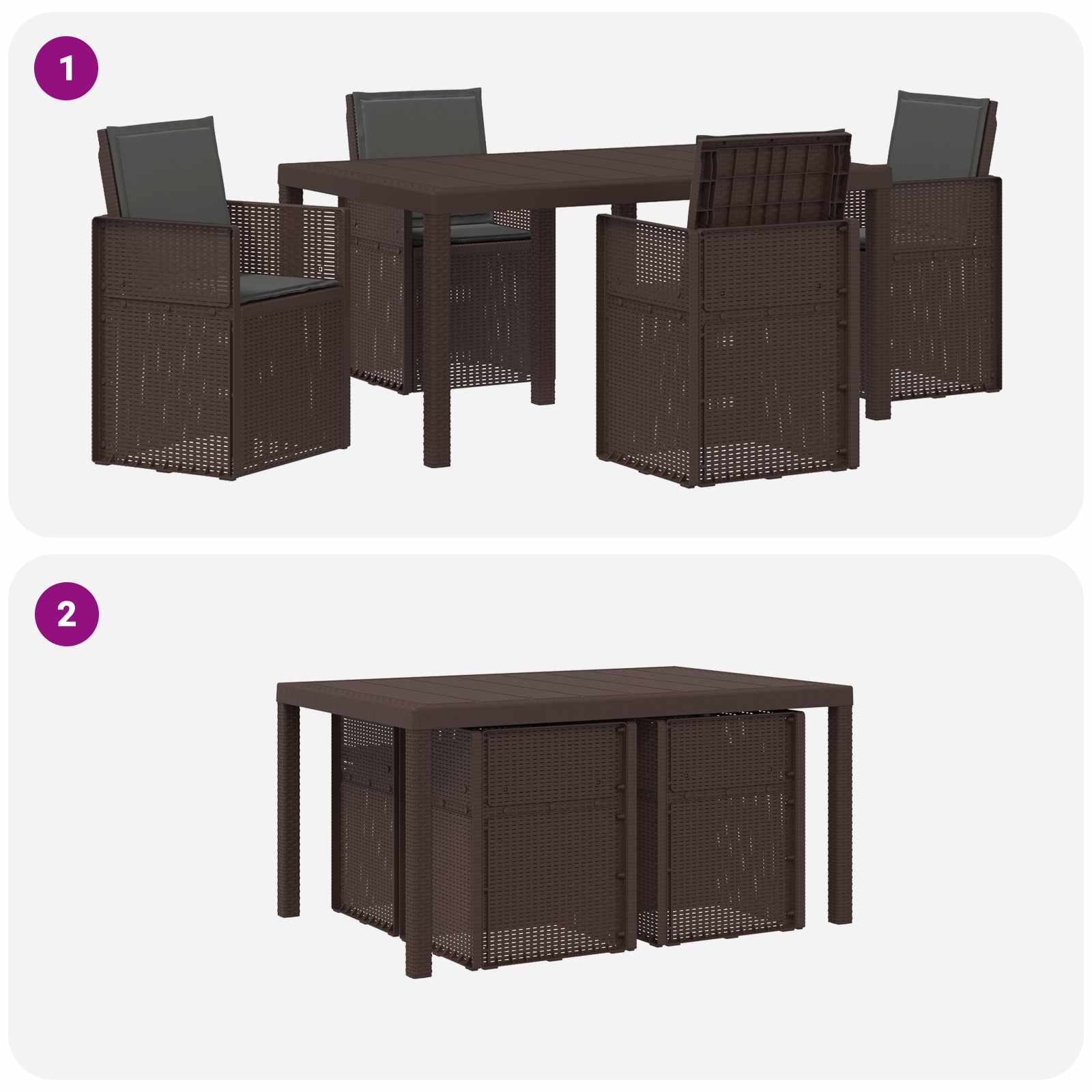 Vrtni set za objed s jastukom 5 pcs Smeđa i antracit PP