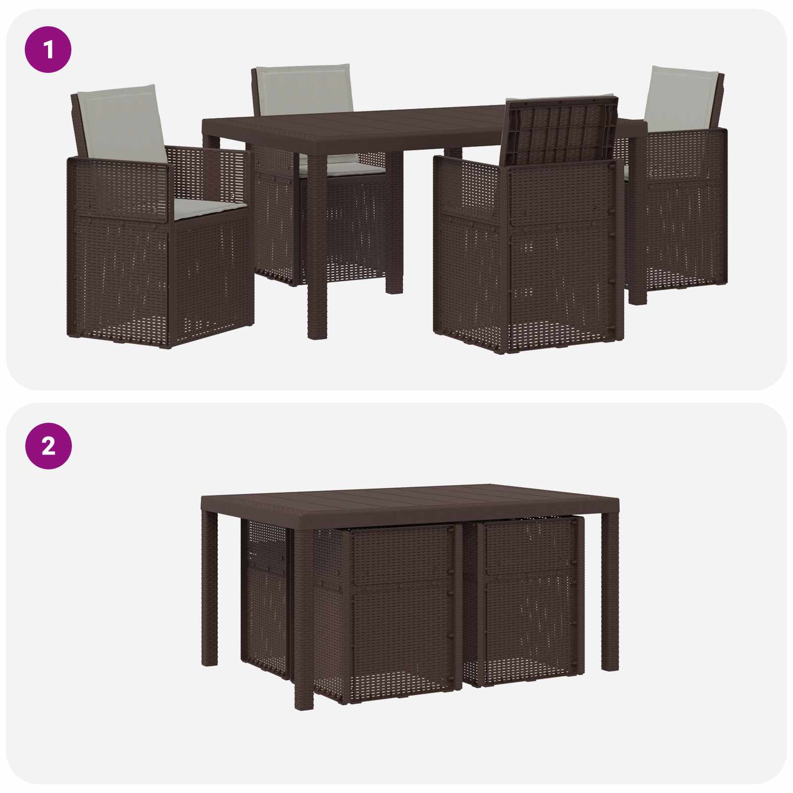 Vrtni set za objed s jastukom 5 pcs Smeđa i svjetlosiva PP