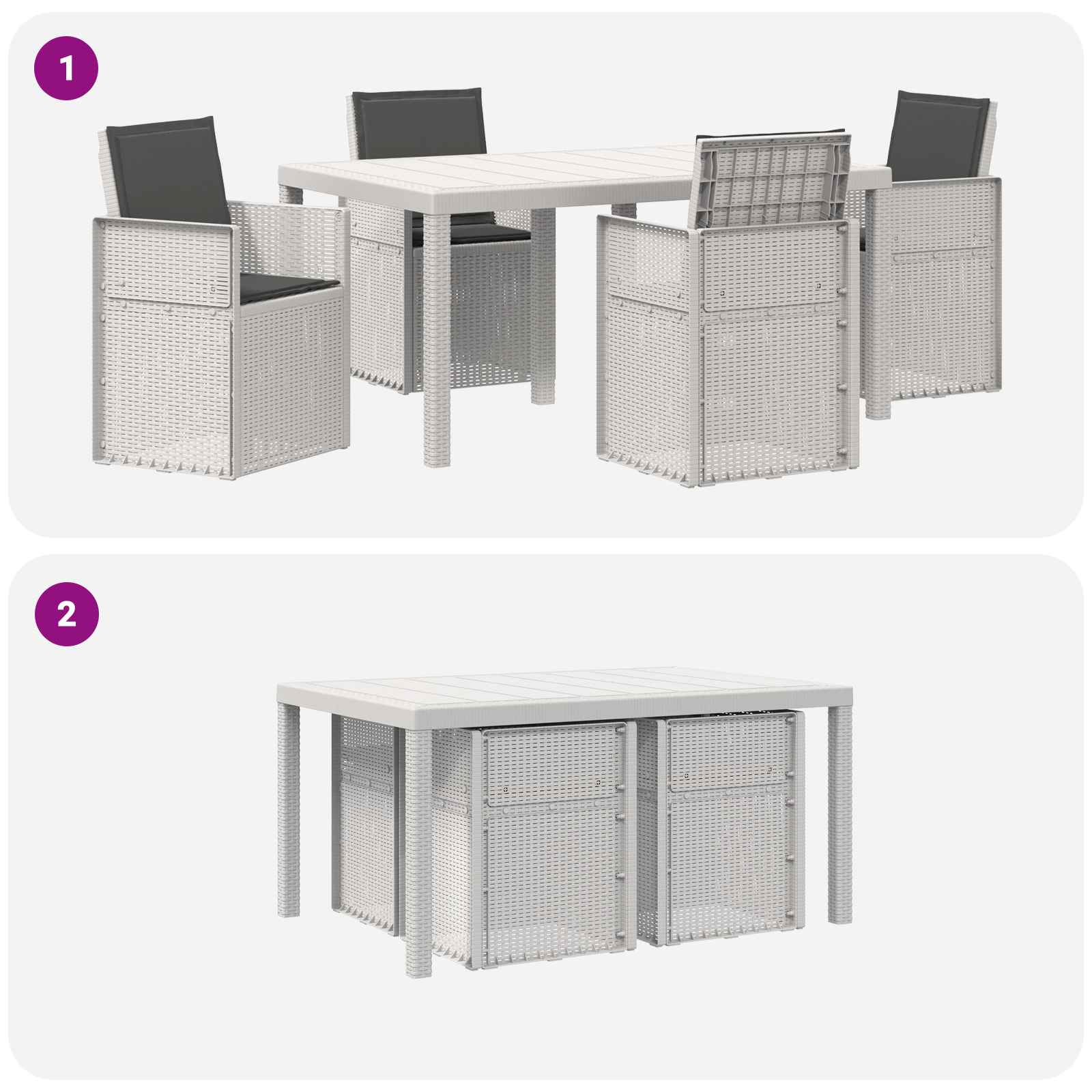 Vrtni set za objed s jastukom 5 pcs Bijela i antracit PP