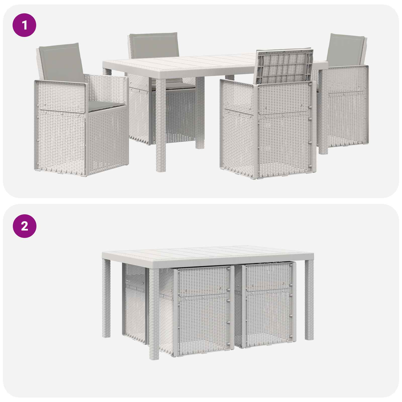 Vrtni set za objed s jastukom 5 pcs Bijela i svjetlosiva PP