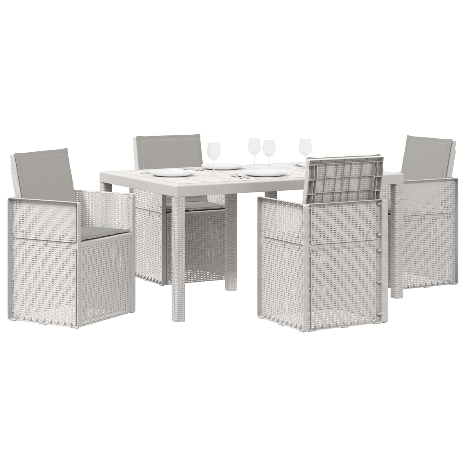 Vrtni set za objed s jastukom 5 pcs Bijela i svjetlosiva PP