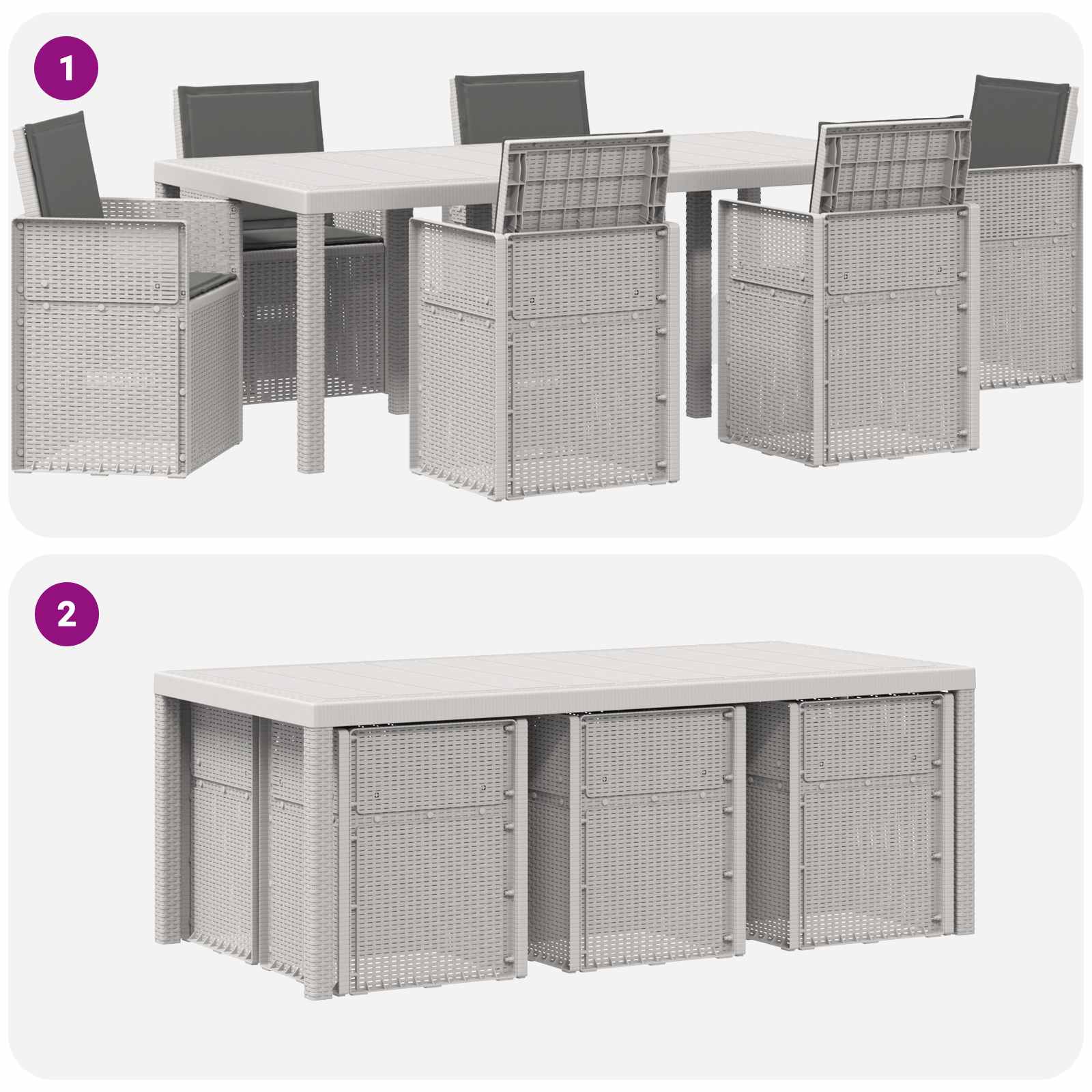 Vrtni set za objed s jastukom 7 pcs Bijela i antracit PP