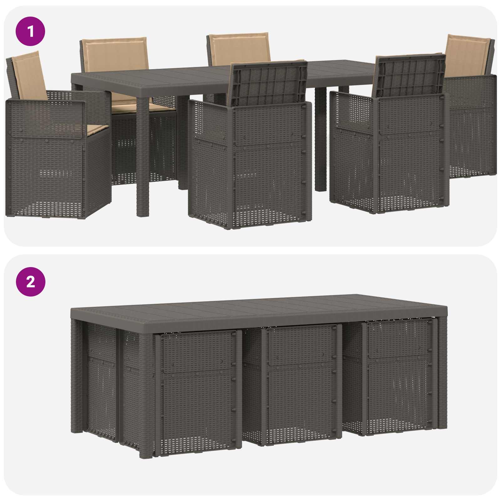 Vrtni set za objed s jastukom 7 pcs Svijetlosiva i taupe PP