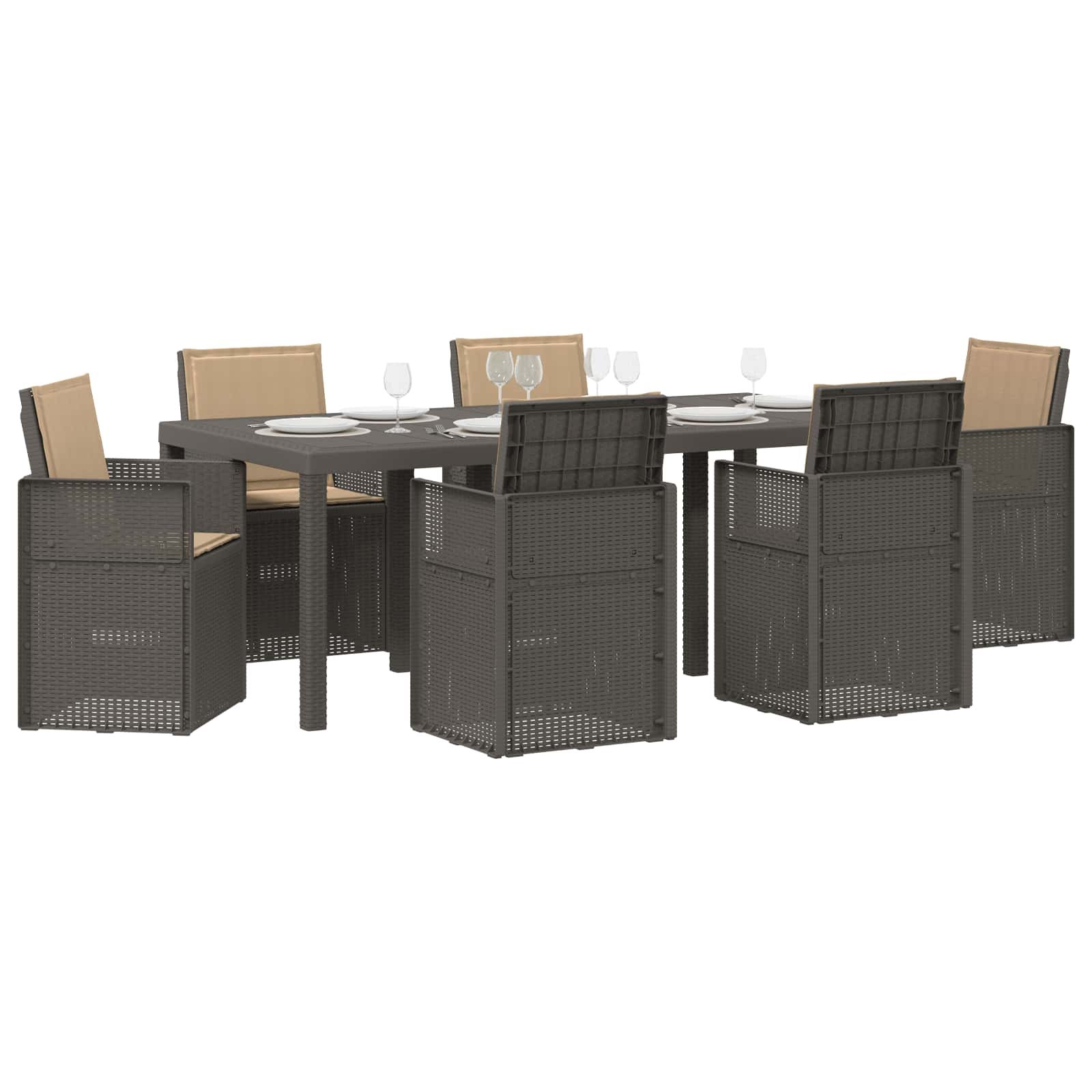 Vrtni set za objed s jastukom 7 pcs Svijetlosiva i taupe PP