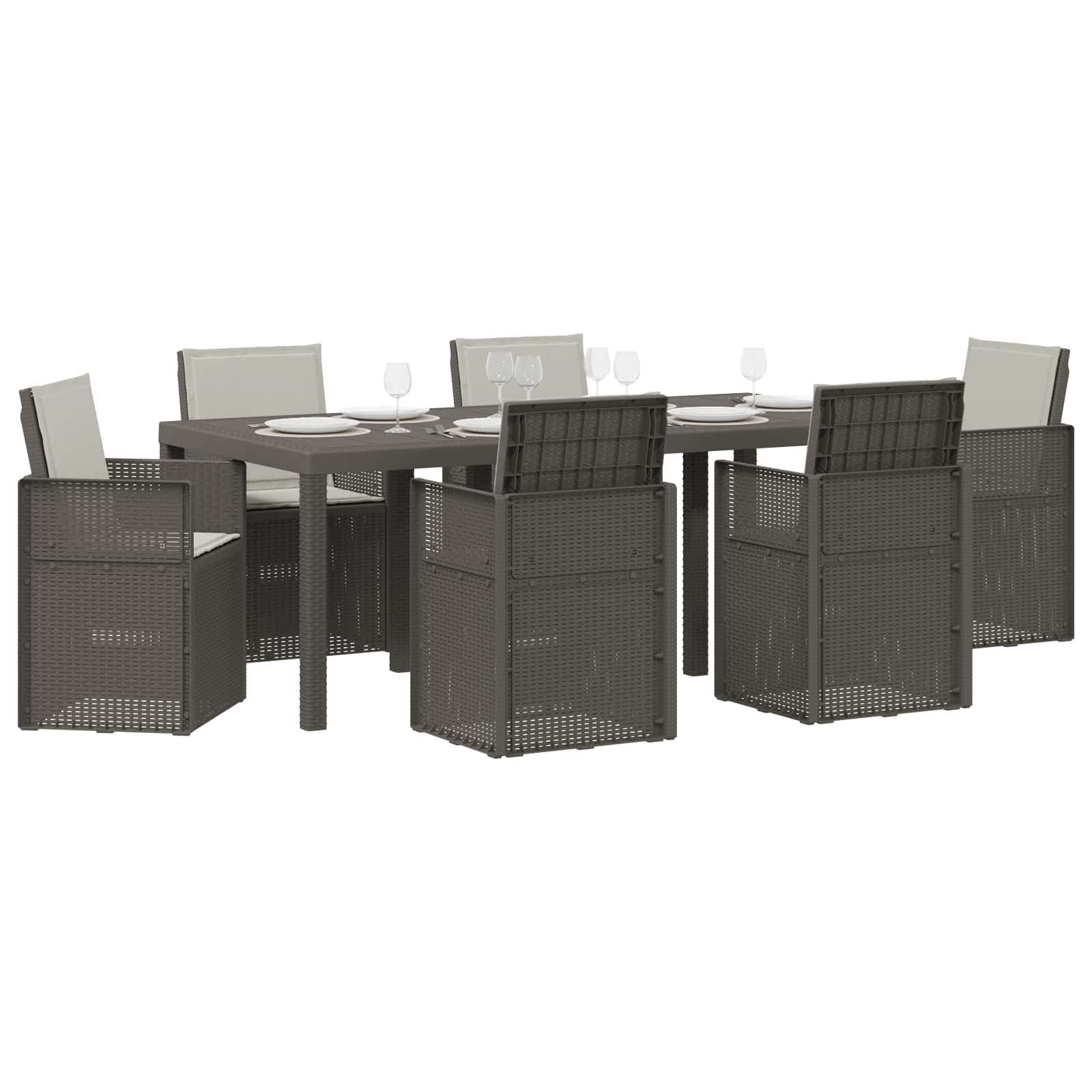 Vrtni set za objed s jastukom 7 pcs Svjetlosiva PP