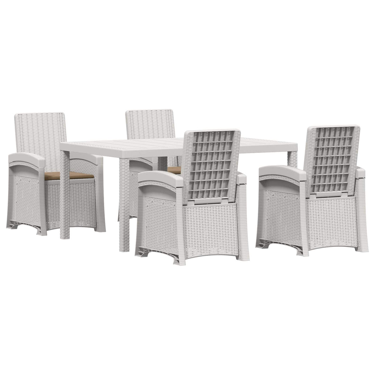 Vrtni set za objed 5 kom. Bijela i sivosmeđa PP 150 cm