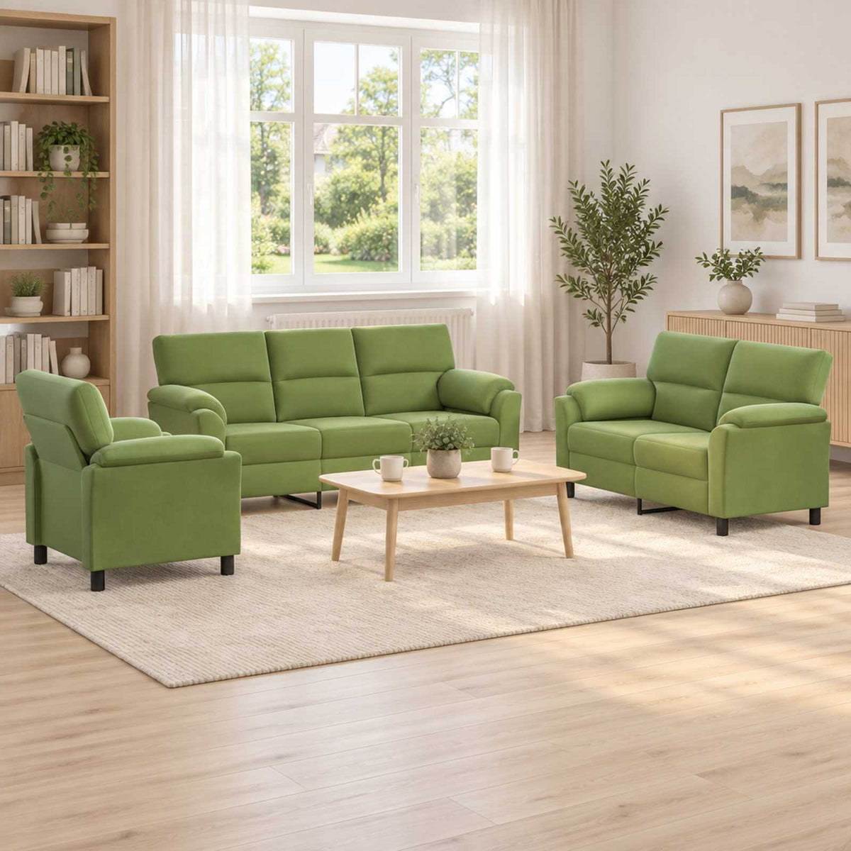 Set sofe 3 pcs Svijetlo zelena Baršun