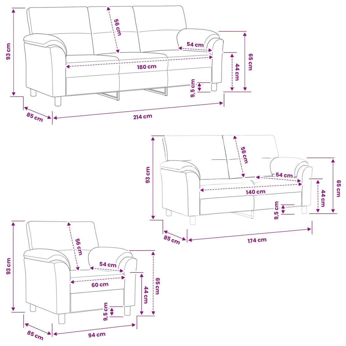 Set sofe 3 pcs Svijetlo zelena Baršun