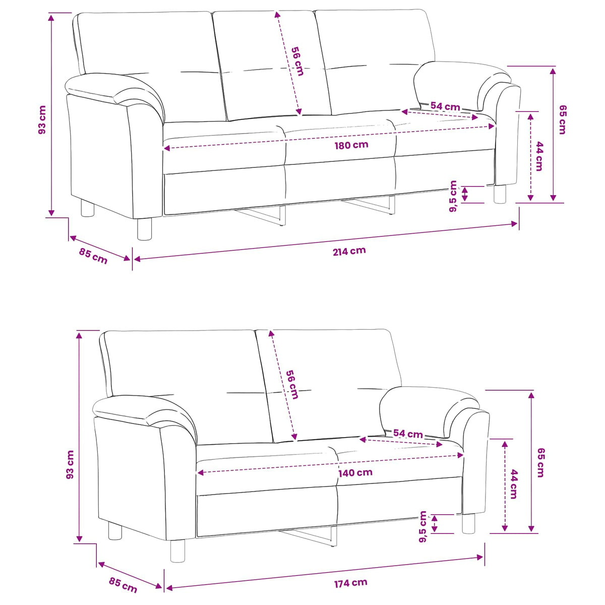 Set sofe 2 pcs Crna Baršun