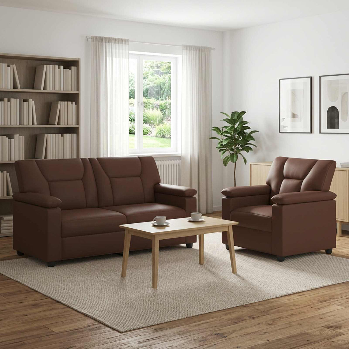 Set sofe 2 pcs Smeđa Umjetna koža