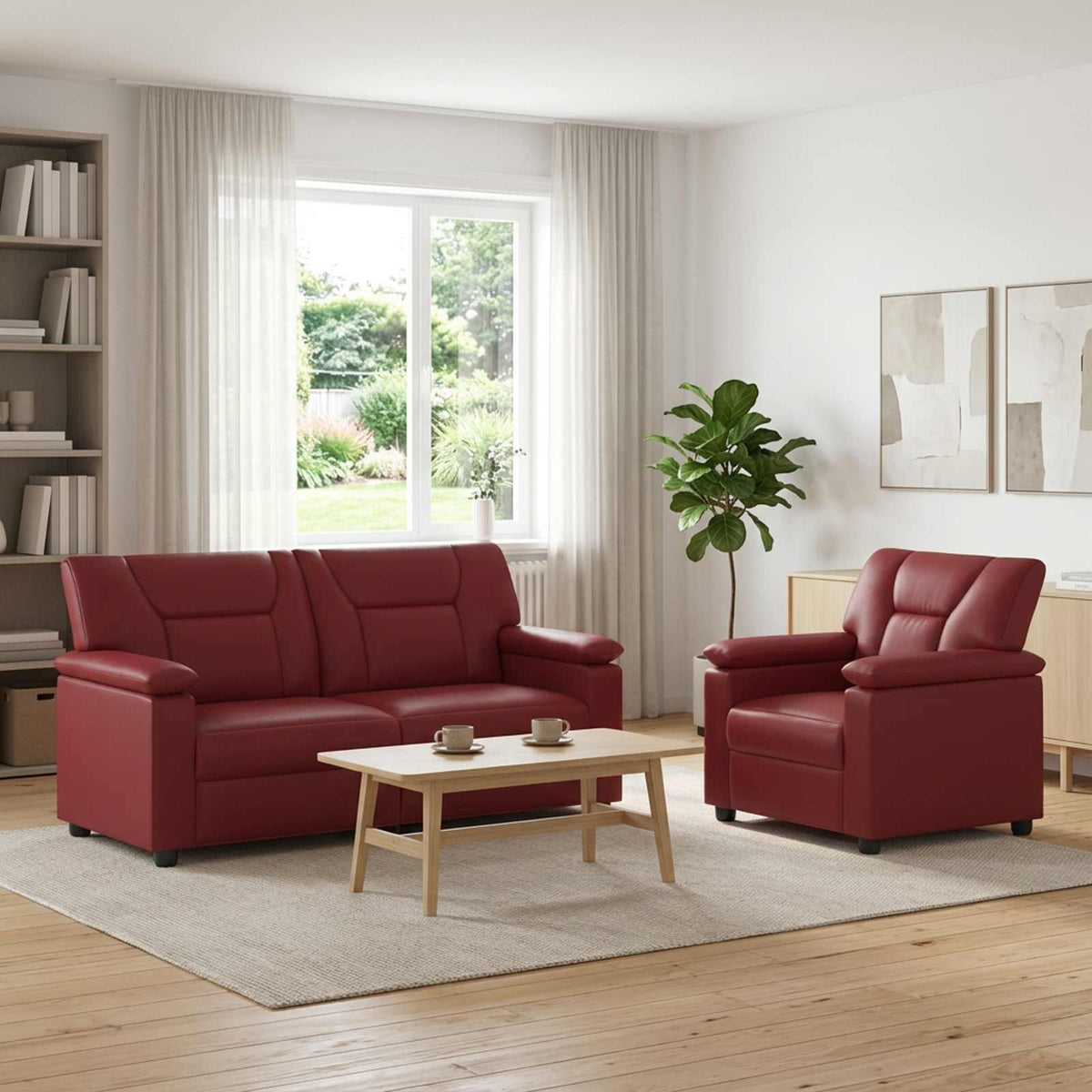 Set sofe 2 pcs Vinska crvena Umjetna koža