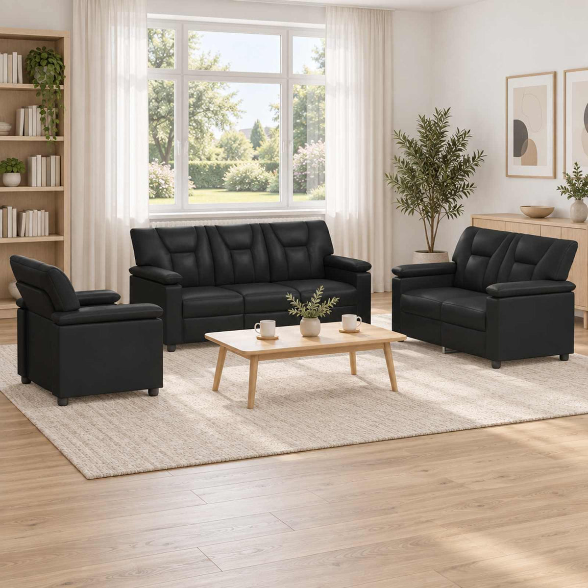 Set sofe 3 pcs Crna Umjetna koža