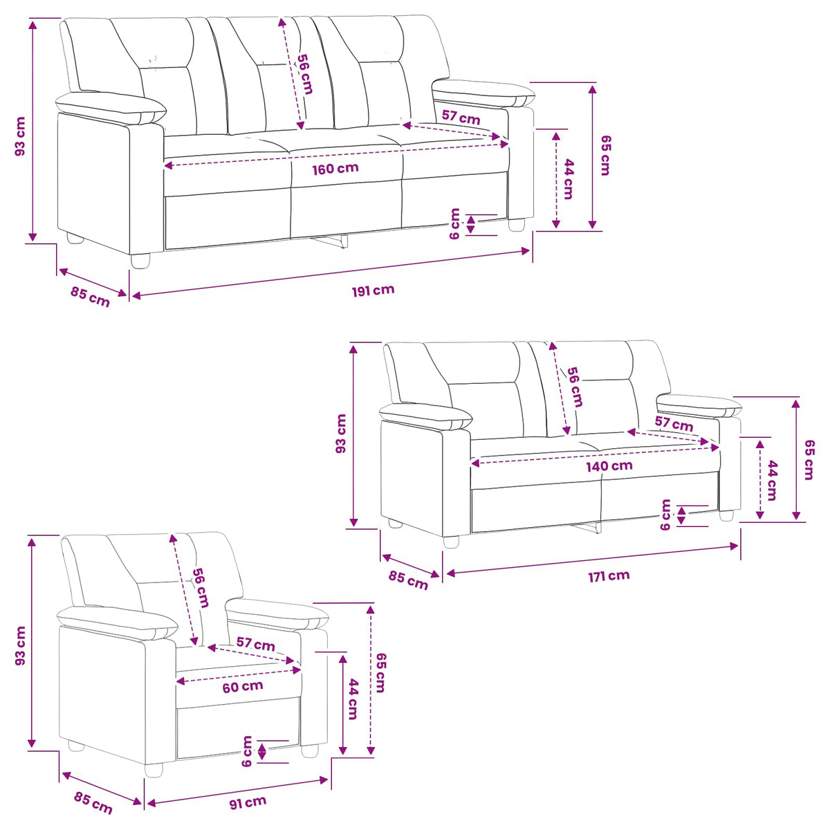 Set sofe 3 pcs Boja cappuccina Umjetna koža