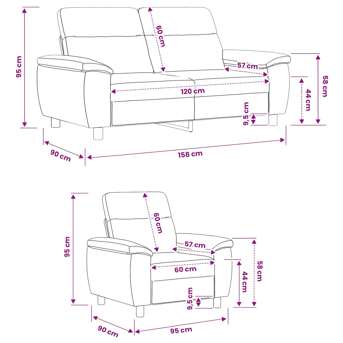 Set sofe 2 pcs Sivosmeđa Tkanina