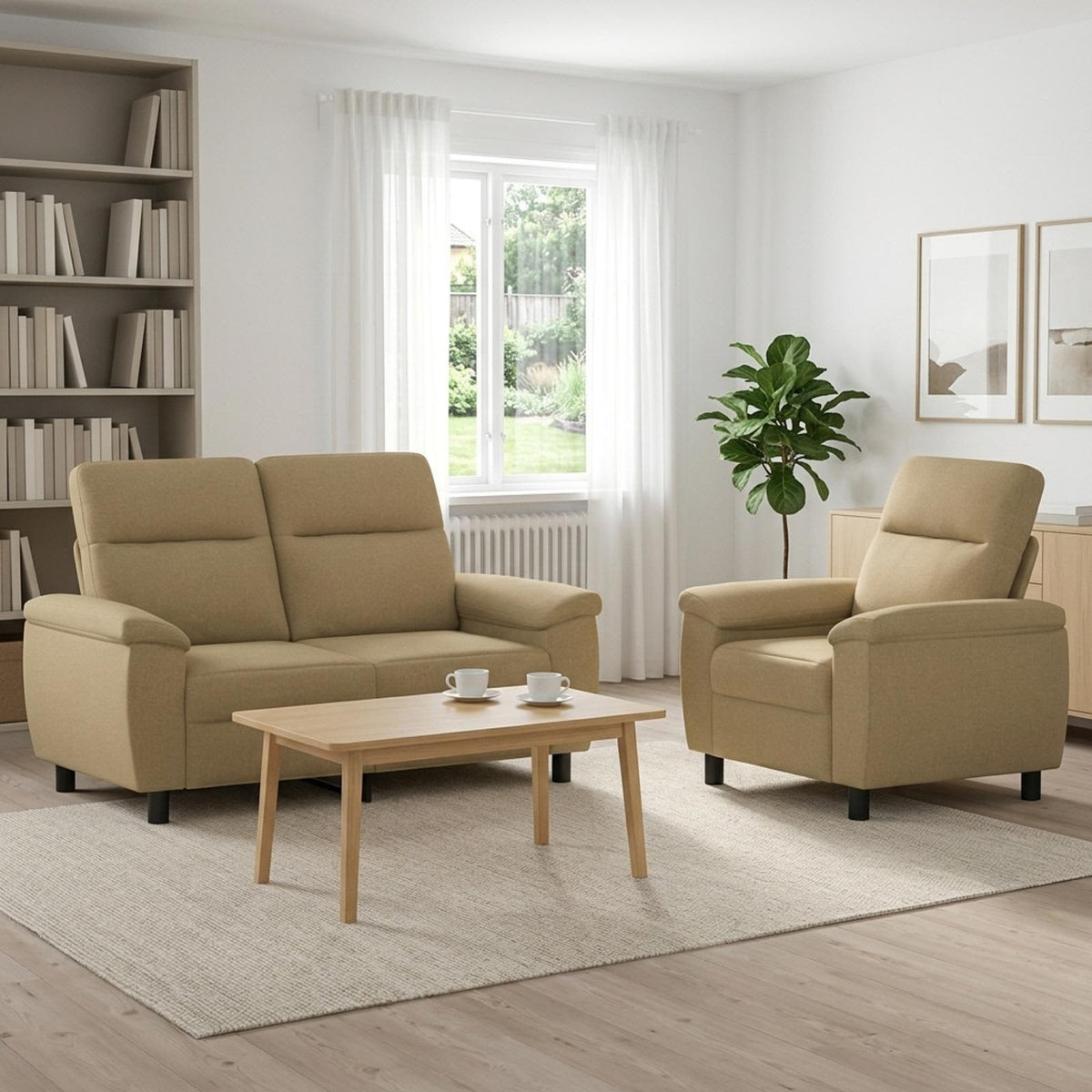 Set sofe 2 pcs Svijetlosmeđa Tkanina