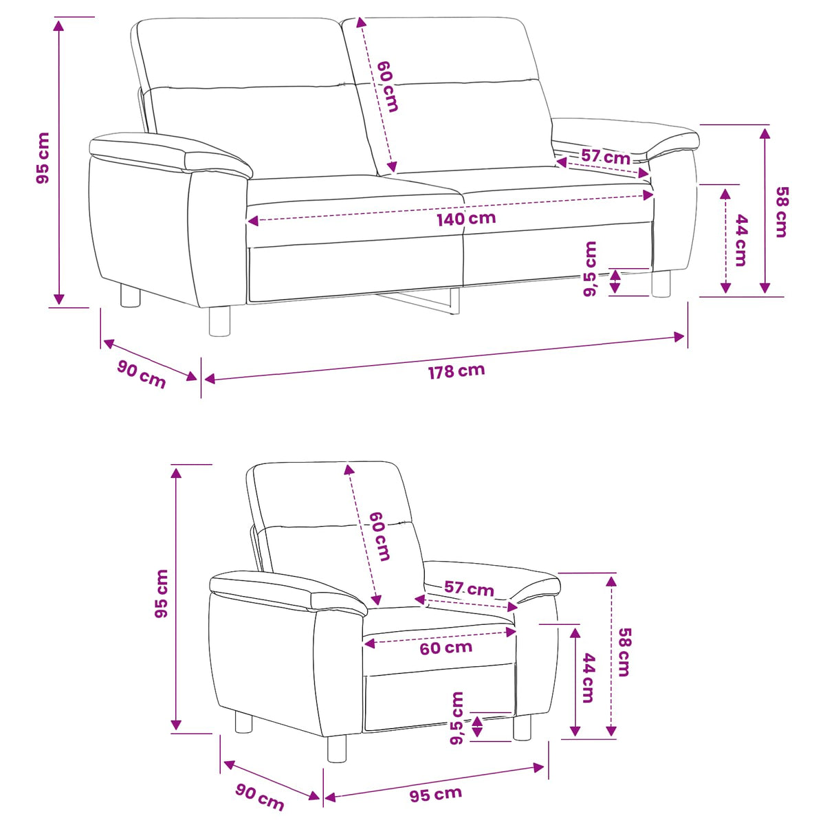 Set sofe 2 pcs Sivosmeđa Tkanina