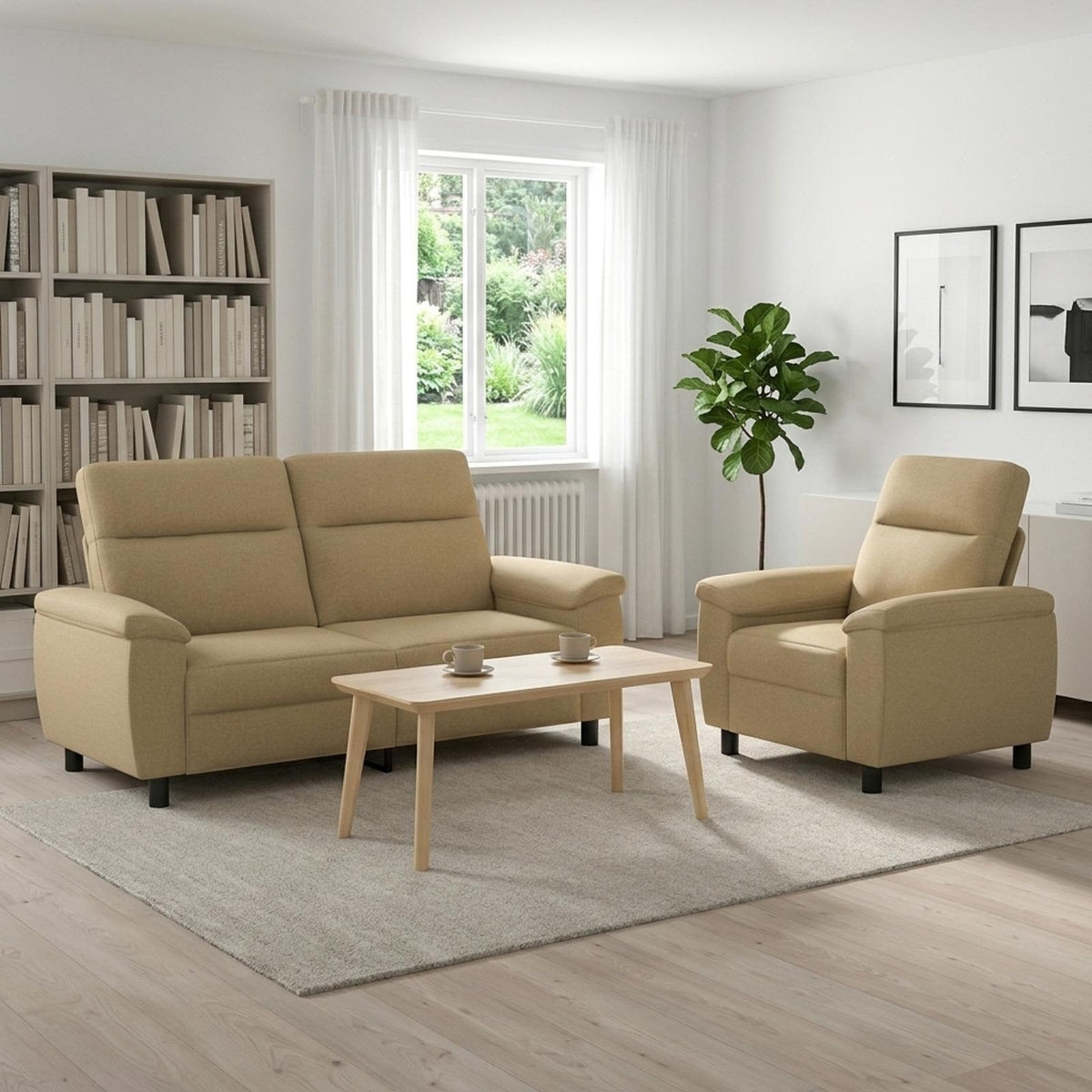 Set sofe 2 pcs Svijetlosmeđa Tkanina